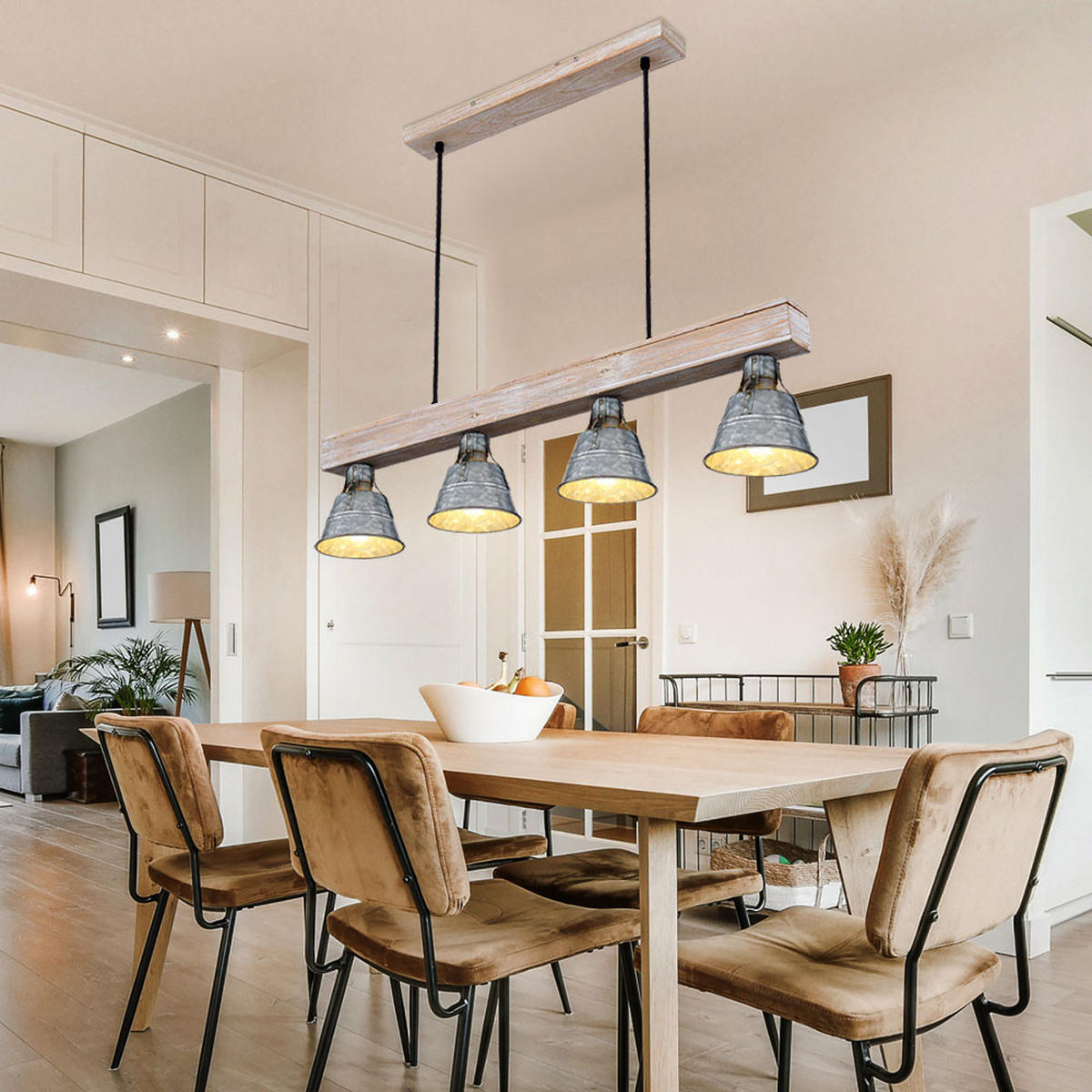 HÄNGELEUCHTE GÜNTHER Silber - Silberfarben, Holz (85/14/85cm) - Globo Lighting