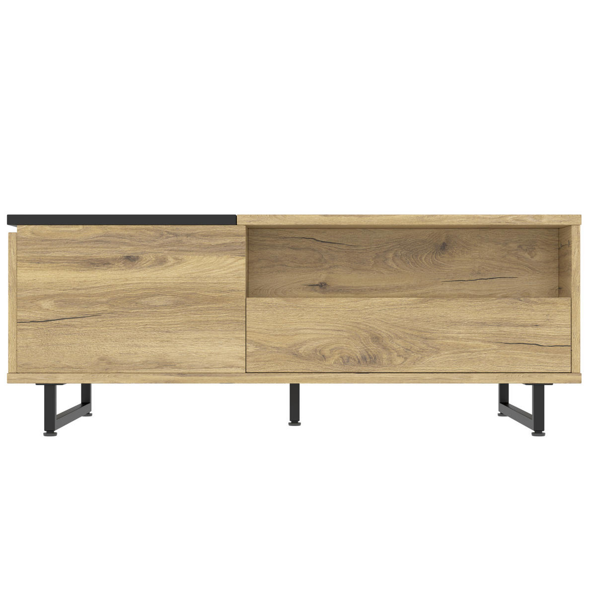 COUCHTISCH 103,5/50/27,5 cm mit Lift-Top und LED-Beleuchtung in Natur/Schwarz - Naturfarben, Holzwerkstoff (103.5/50/27.5cm) - Flora Grace