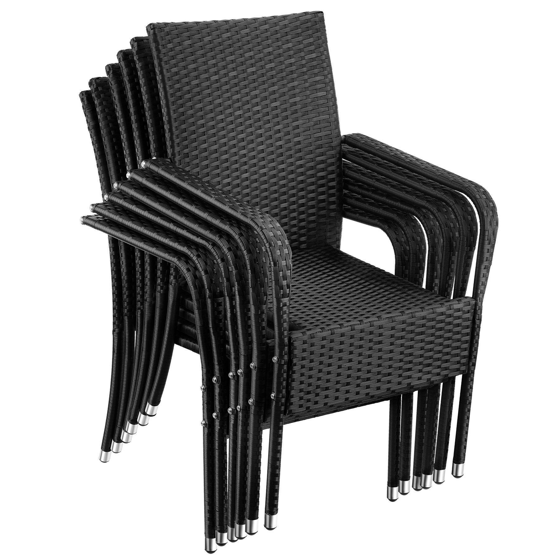 RATTANSTUHL 6er SetGirona,58 x 67 x 90 cm, Belastbarkeit 120 kg,schwarz - Schwarz, Kunststoff (58/90/67cm) - tectake