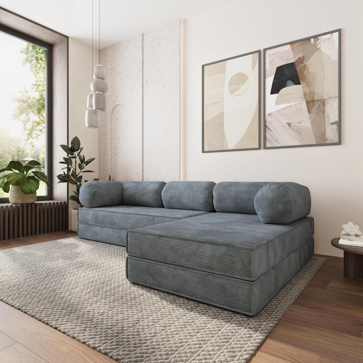 ROHOVÁ SEDAČKA ETERA modulární Boneless pohovka s funkcí spaní, šedá POSO 60 - šedá, textil (270/160cm) - MASSENO