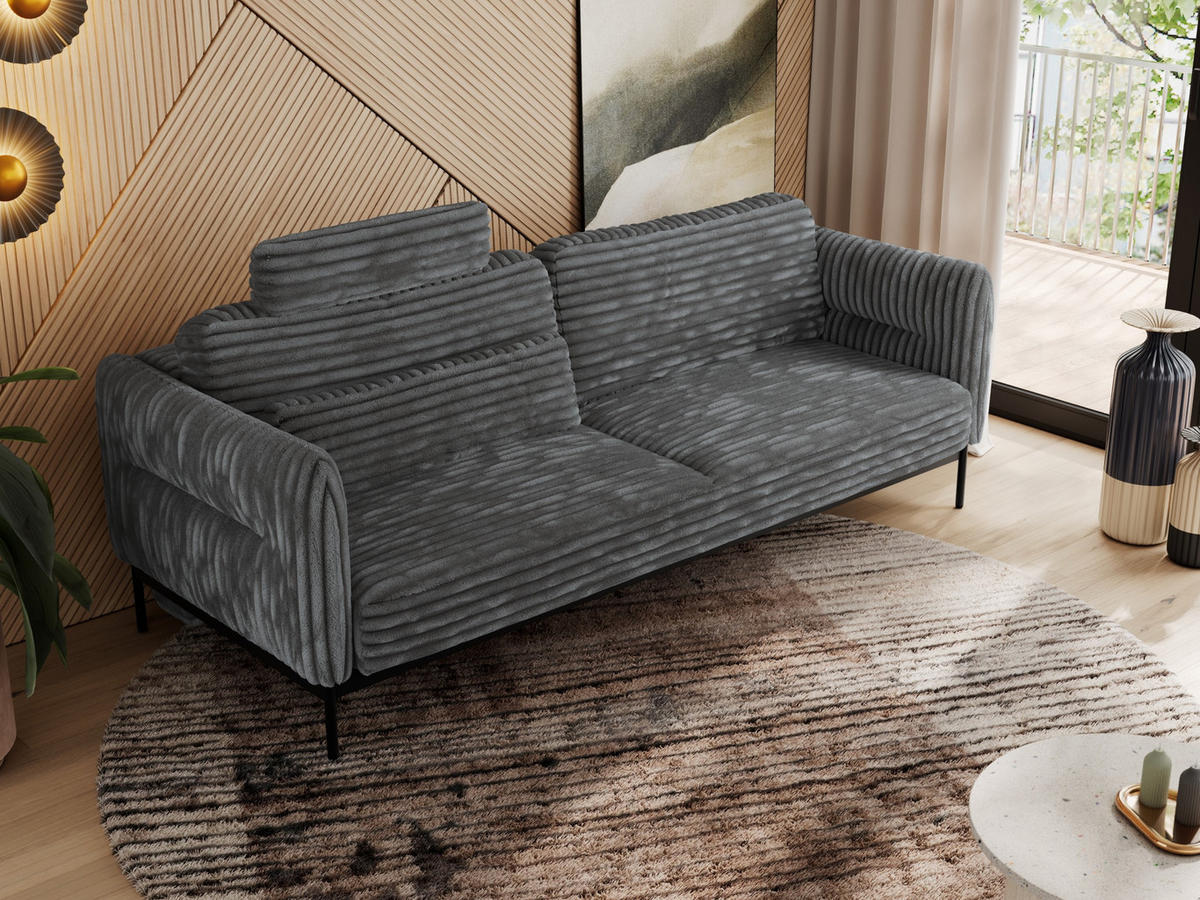 SOFA SALENTO Dunkelgrau Cord - Dunkelgrau/Schwarz, Textil/Metall (221/82/101cm) - MKS