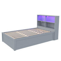 STAURAUMBETT 90/200 cm DE-01385, in Grau, mit LED, Steckdose und Hydraulik - Grau, Holz (90/200cm) - ComfortXL