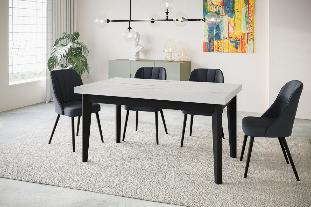 ESSZIMMERTISCH SKANDI, ausziehbarer Tisch: 200-300X100X78 cm, Farbe: MARMUR, mit Holzbeinen in Farbe Schwarz - Hellgrau/Schwarz, Holzwerkstoff (200/100/78cm) - Alpi-Möbel