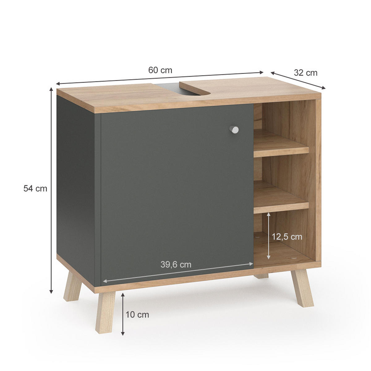 WASCHBECKENUNTERSCHRANK Senyo Anthrazit 60 x 54 cm - Anthrazit, Holzwerkstoff (60/54/32cm) - Vicco