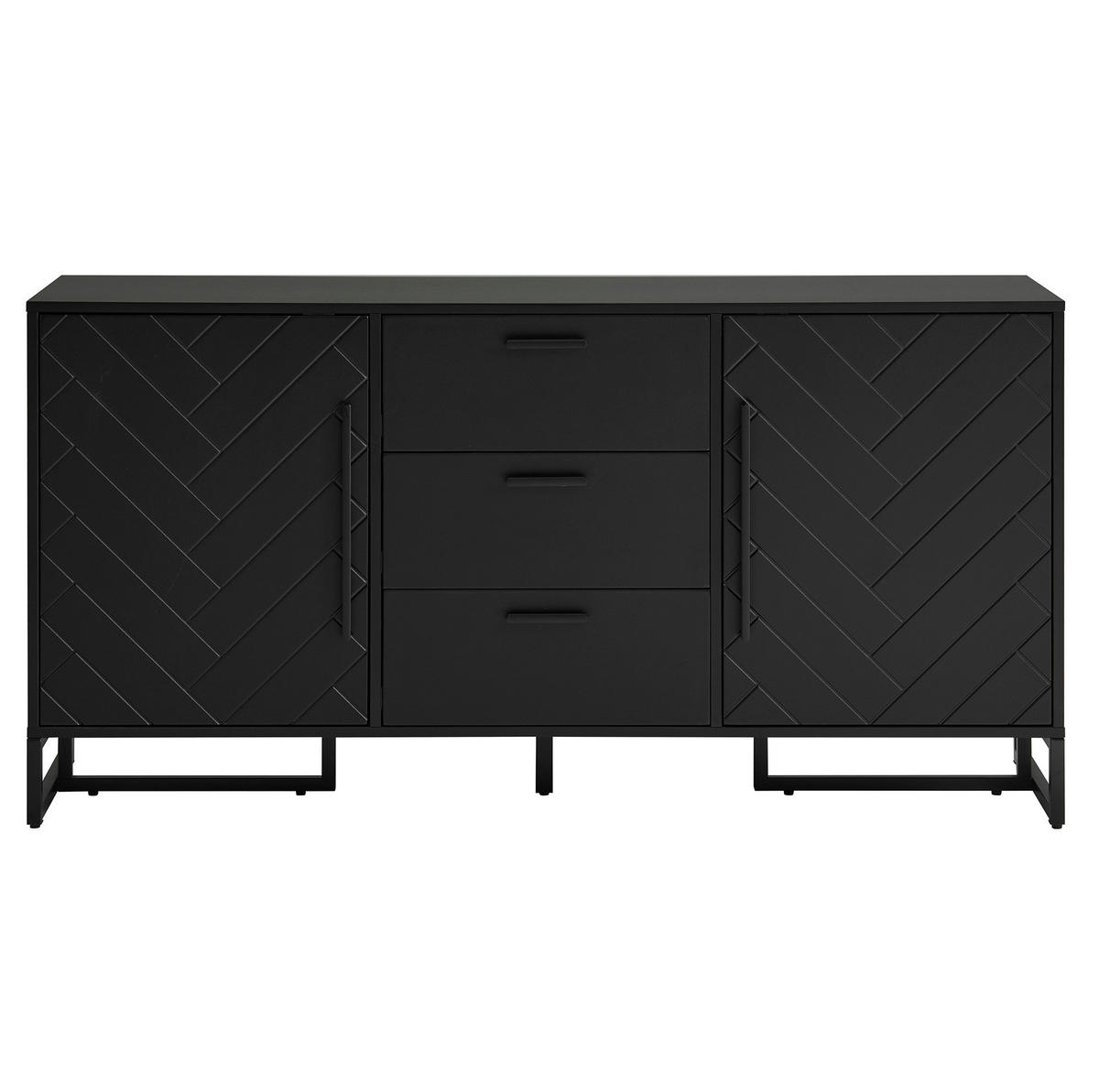 SIDEBOARD mit 3 Türen, verstellbaren Einlegeböden und U-förmiger Frontstruktur, Schwarz - Schwarz, Holzwerkstoff (138/80.5/40cm) - Redom