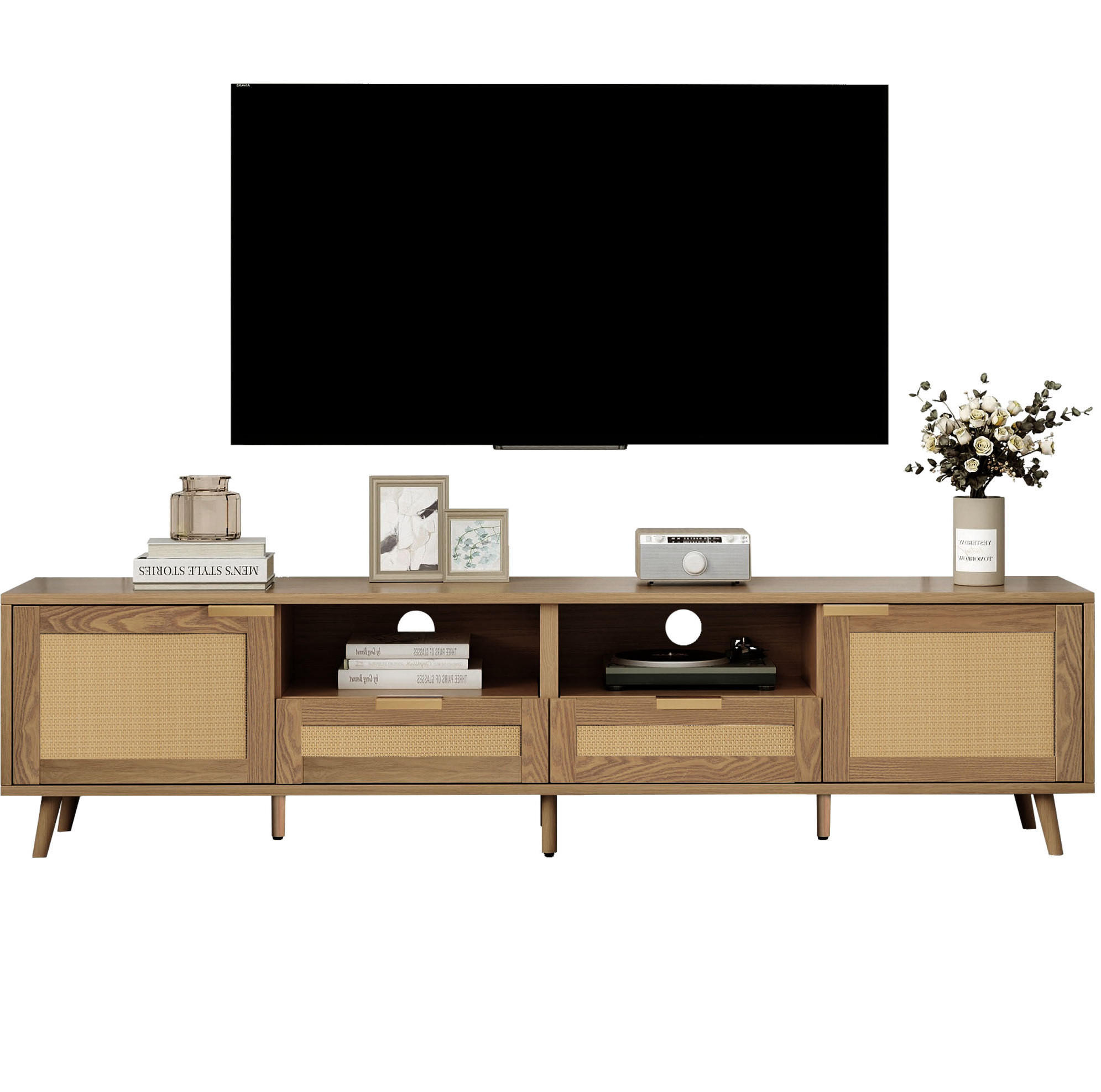 TV-SCHRANK mit Rattendesign 200 x 37 x 49 cm Oak - Braun, Holzwerkstoff (37/49/200cm) - Beauniv