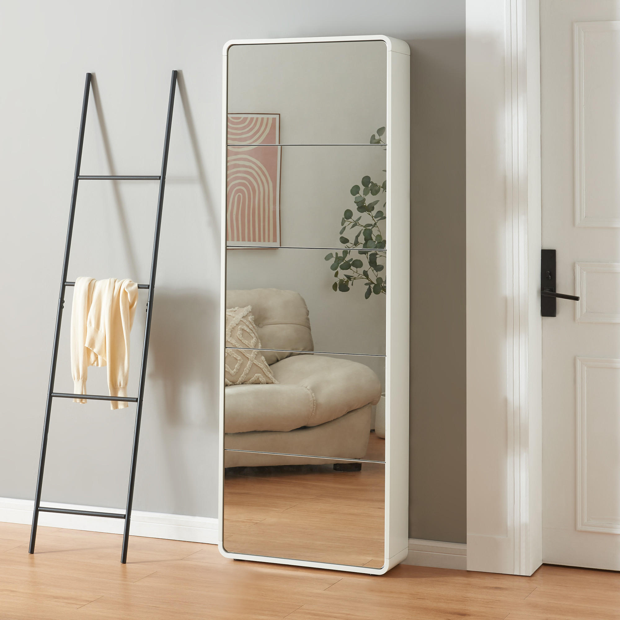 SCHUHKIPPER Aure - Weiß, Glas/Holz (63/180/19.5cm) - [en.casa]