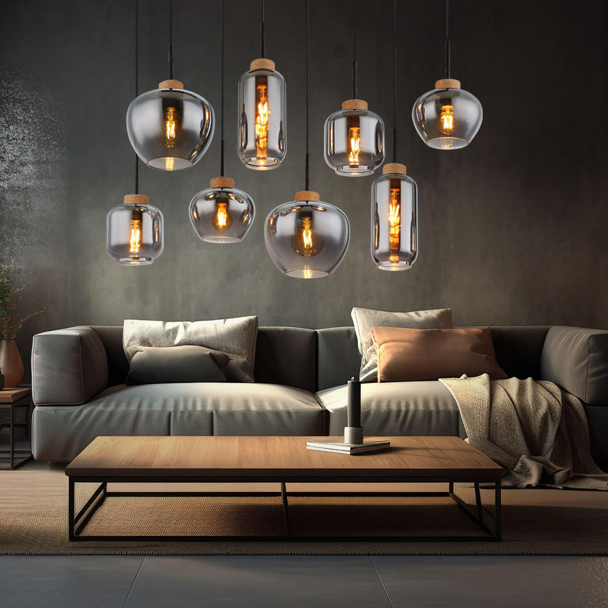 PENDELLEUCHTE Metall Schwarz-matt Rauchglas - Schwarz, Glas (105/40/120cm) - Globo Lighting