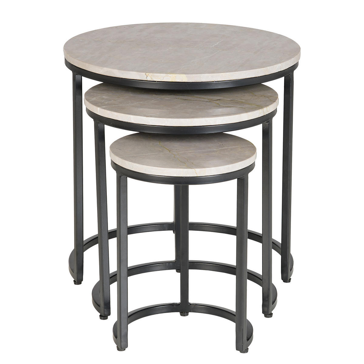 BEISTELLTISCH-SET - Marmor Grau / Schwarz, 3-teilig - Schwarz/Grau, Stein/Metall (45/45/45cm) - home24