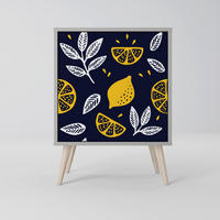 SIDEBOARD CITRUS BLACK AND WHITE, Grau, 57,5x42x77,5 cm, Schräge Buchenholzfüße - Buchefarben/Multicolor, Holzwerkstoff/Buchenholz (57.5/77.5/42cm) - SpaceRebels