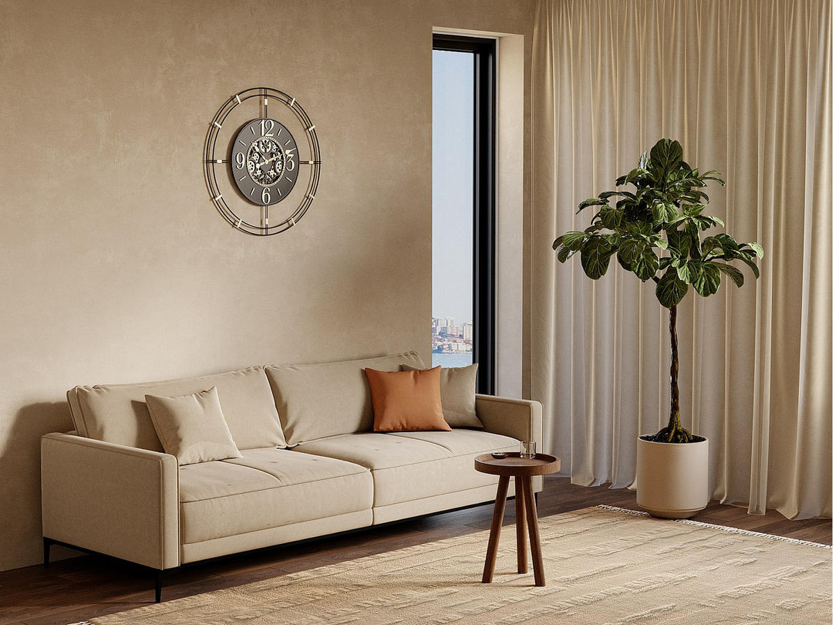 WANDUHR - Industrial Style - Metall - 70 cm - Schwarz & Goldfarben - SEDONA - Schwarz, Metall (70/70/6cm) - Vente-Unique