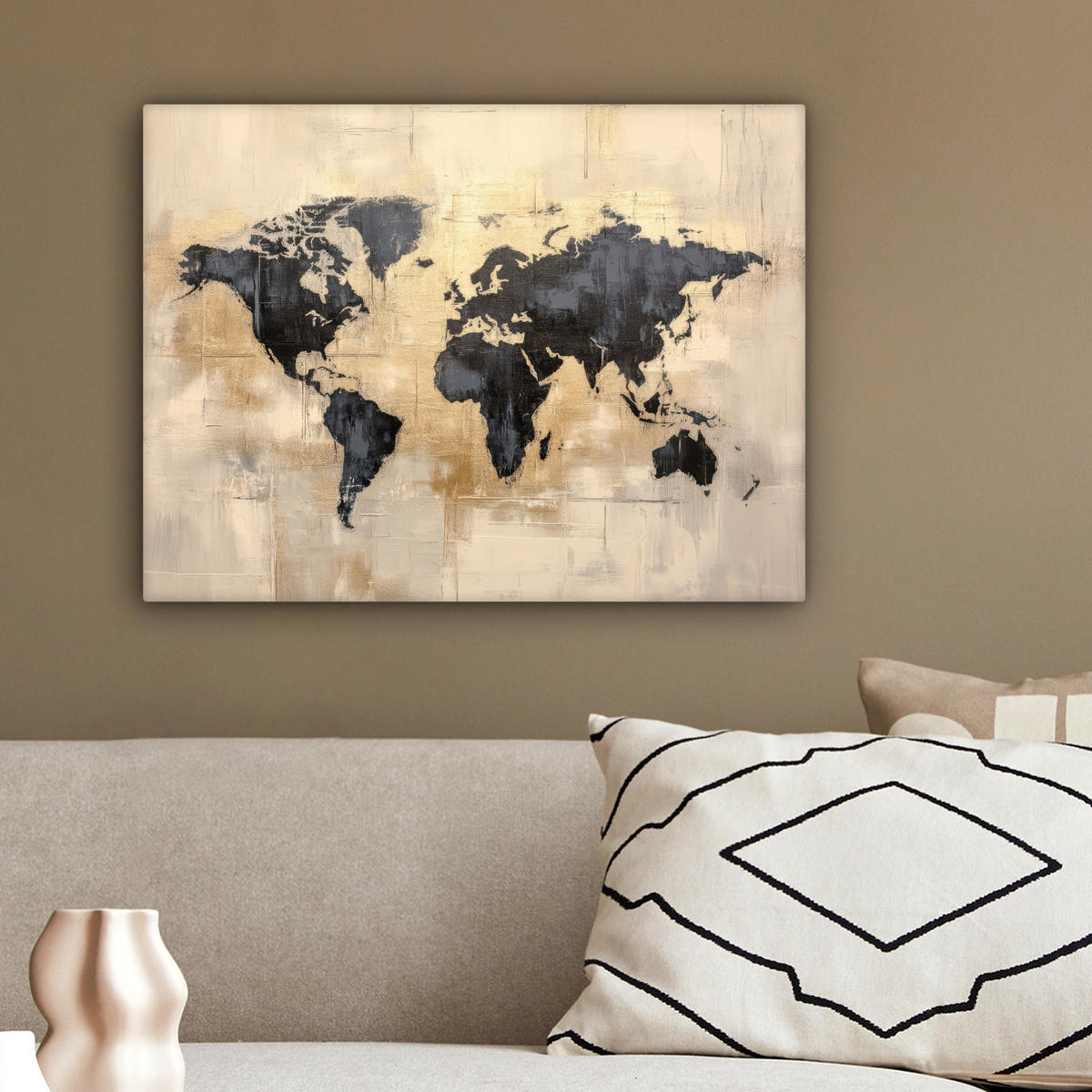 LEINWANDBILD Weltkarte - Gold - Schwarz - Abstrakt 40x30 cm - Kupferfarben, Textil (40/30cm) - MuchoWow