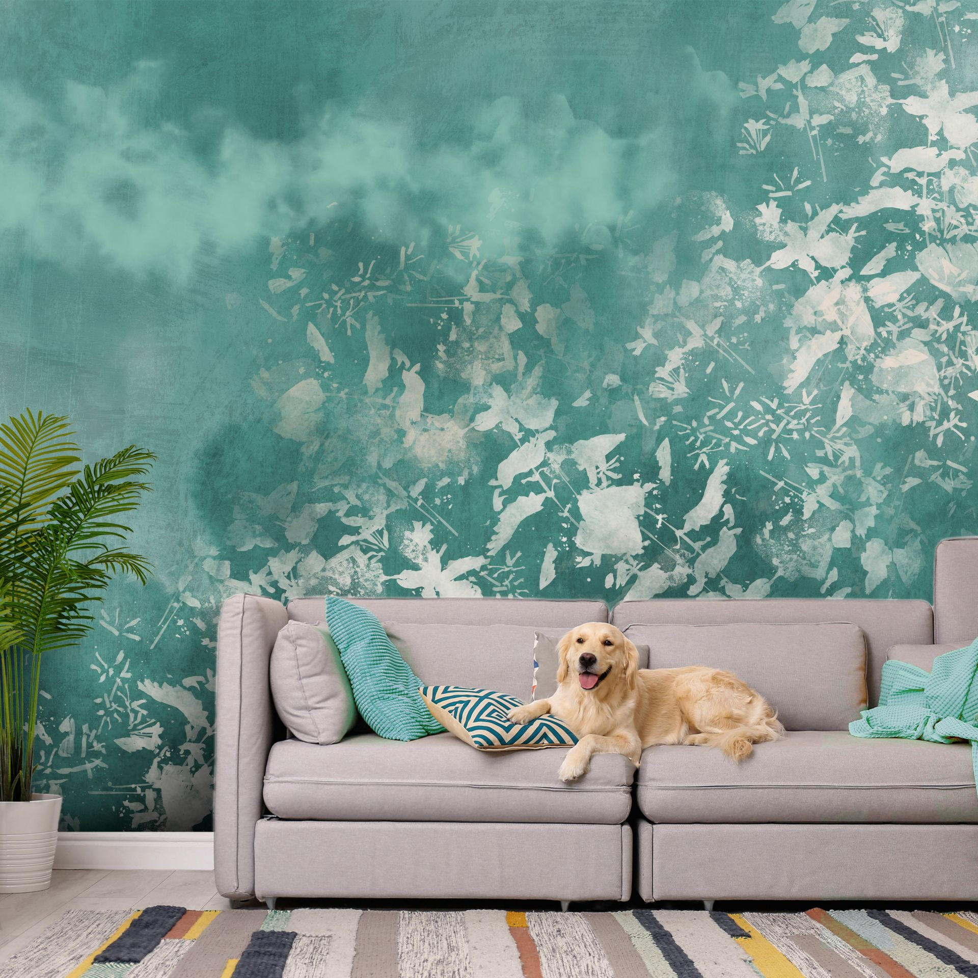SELBSTKLEBENDE FOTOTAPETE 245/175 cm - Türkis/Weiß, Kunststoff/Textil (245/1cm) - KUNSTLOFT