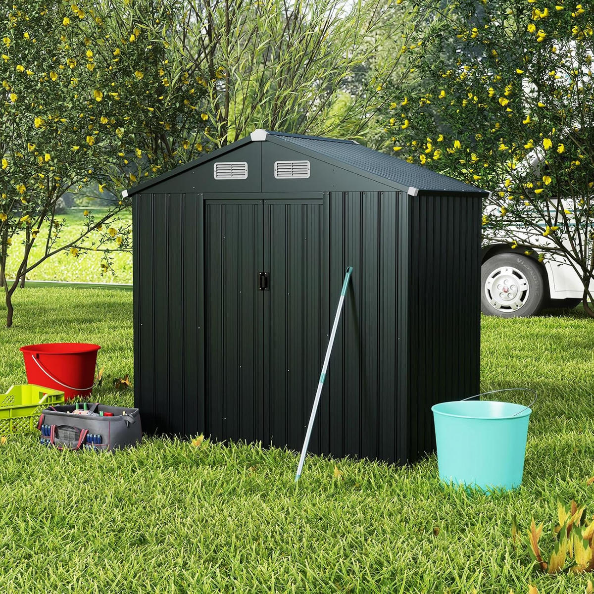 GARTENHAUS Schwarz - Schwarz, Metall (129/197/182cm) - COSTWAY