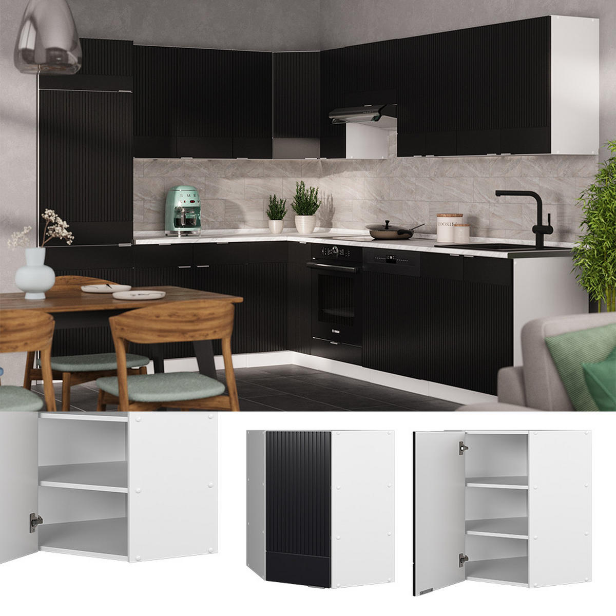 KUCHYŇSKÉ SKŘÍŇKY Fame-Line, černé pruhy, 57 cm - bílá/černá, kompozitní dřevo (57/72/34.1cm) - Vicco