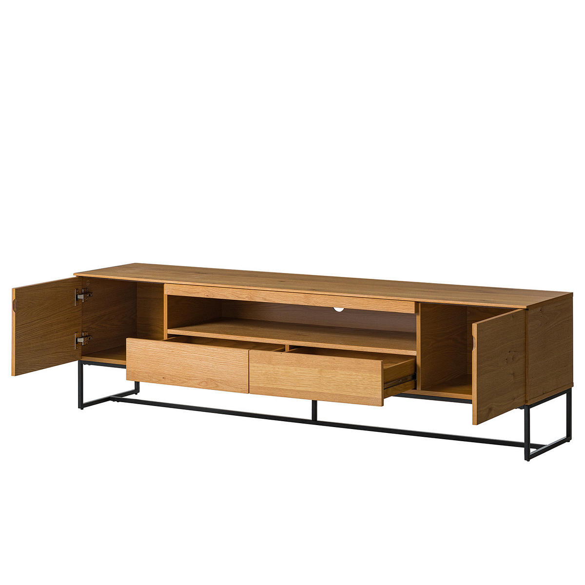 TV-LOWBOARD - Echtholzfurnier / Eisen, Breite 181 cm - Eichefarben/Schwarz, Holzwerkstoff (181/51/40cm) - home24