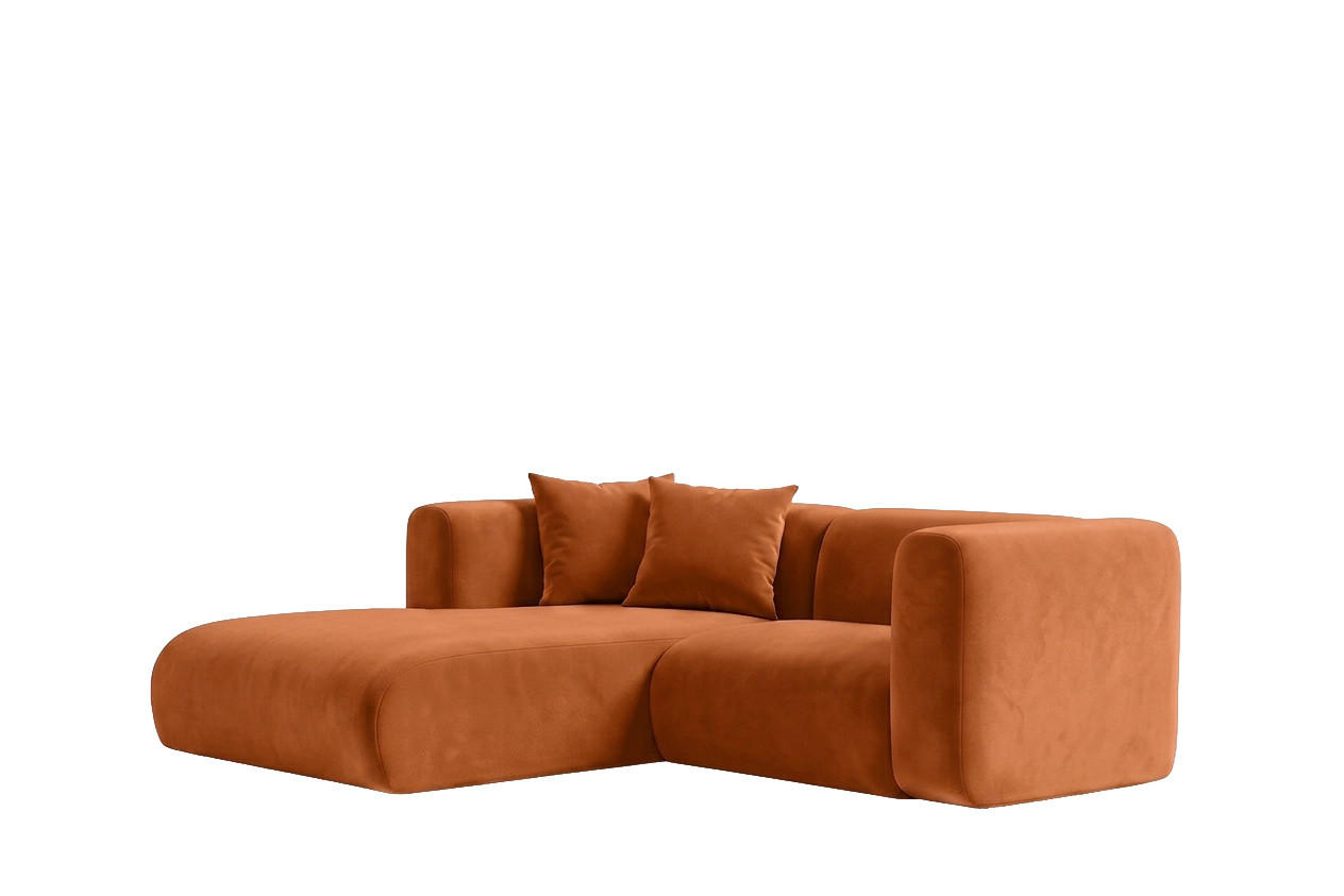 ECKSOFA L-Form mini, Velvet-Stoff Bluvel, Zimtfarbe, Links, GRETA - Orange, Holz (226/179cm) - Kaiser Möbel