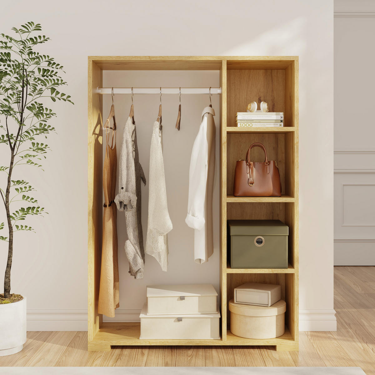 KLEIDERSCHRANK Nesbyen - Eichefarben, Holzwerkstoff/Kunststoff (90/126/30cm) - [en.casa]