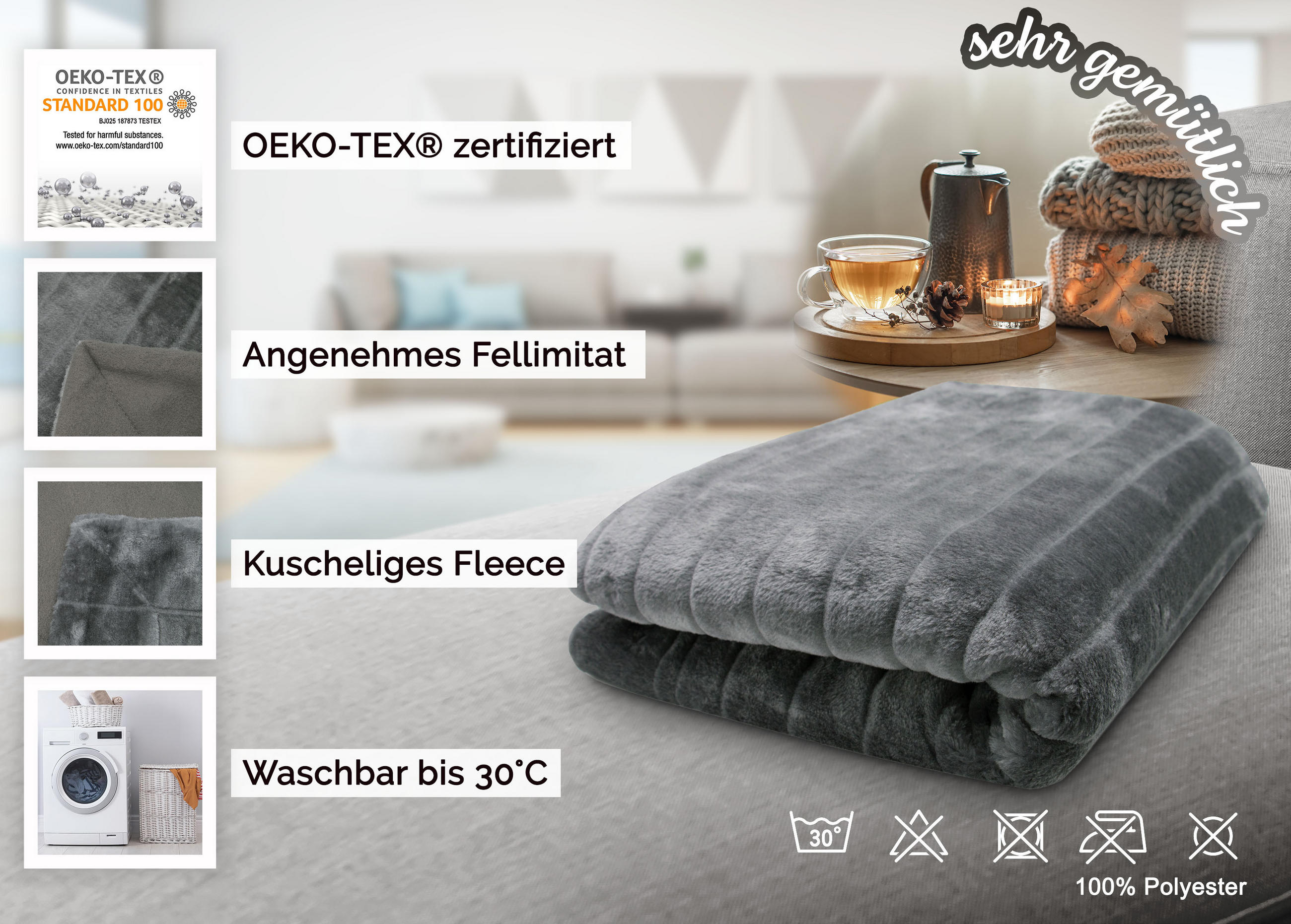KUSCHELDECKE, 150x200 cm, 100% Polyester, Grau - Grau, Textil (150/200cm) - Zollner