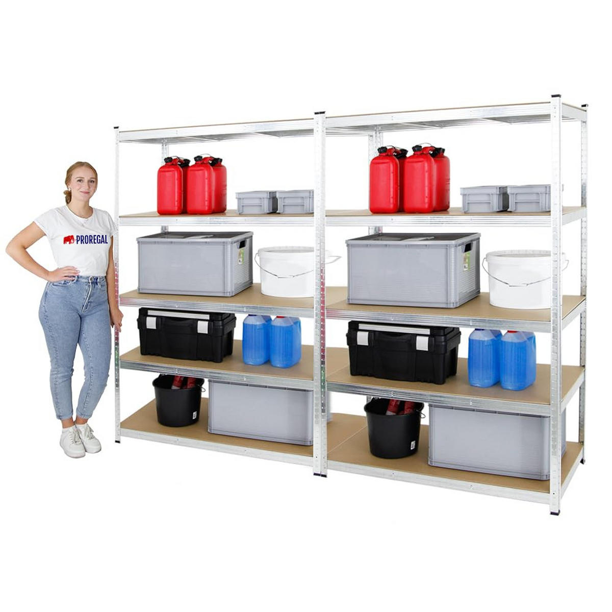 SCHWERLASTREGAL Ragnar 2er-Set mit 2x 180x120x60 cm Fachlast 175 kg Verzinkt - Silberfarben, Metall (240/180/60cm) - PROREGAL