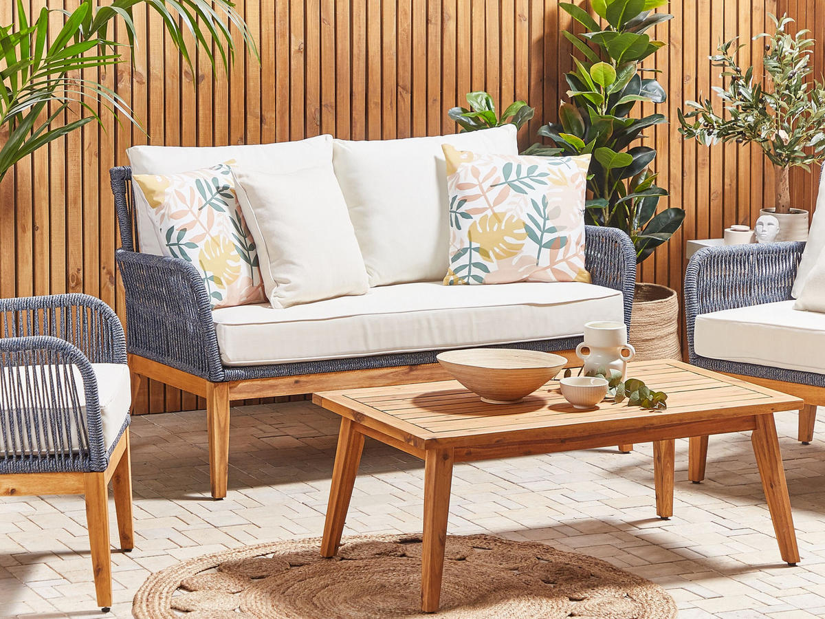 GARTENKISSEN 2er-Set Blättermotiv bunt 45/45 cm Tegea - Multicolor, Textil (45/45cm) - Beliani