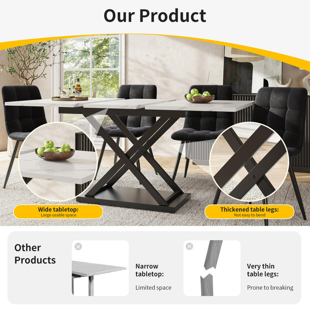 ESSTISCH 120-160/75/80 cm Weiß/Schwarz aus MDF und Metall mit Ausziehfunktion - Weiß, Holzwerkstoff (160/80/75cm) - OKMYHOME