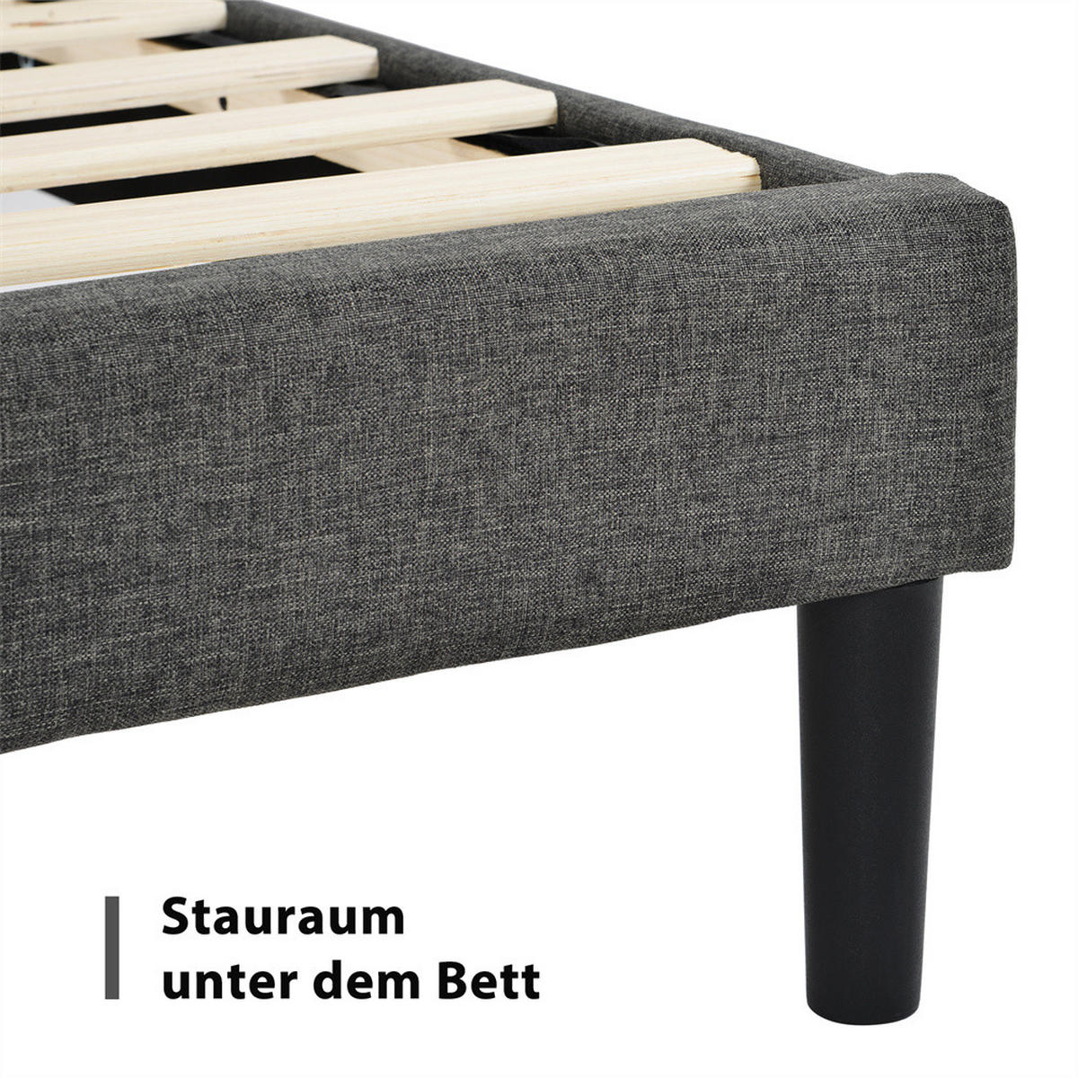 POLSTERBETT 140/200 cm in Grau Leinen - Dunkelgrau, Holz/Textil (140/200cm) - KOMHTOM