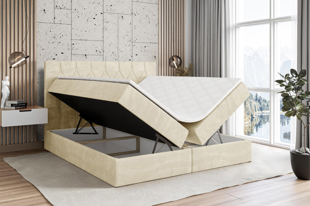 BOXBETT mit H4-Matratze und Lattenrost - VELANTO-BZ - 180x200 Beige - Beige, Holzwerkstoff (180/200cm) - ALTDECOR