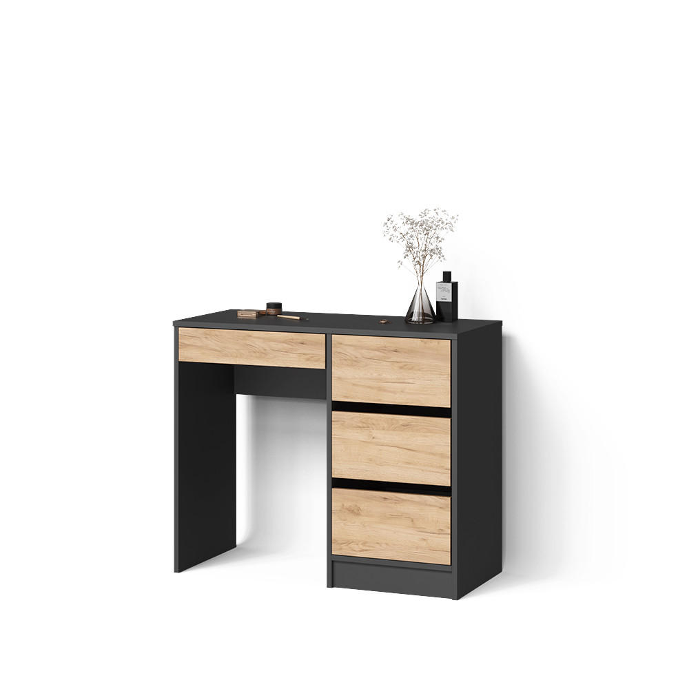 SCHMINKTISCH Imola Anthrazit/Goldkraft Eiche ohne Spiegel - Anthrazit/Eiche Wotan, Holzwerkstoff (55/120/75cm) - Livinity®