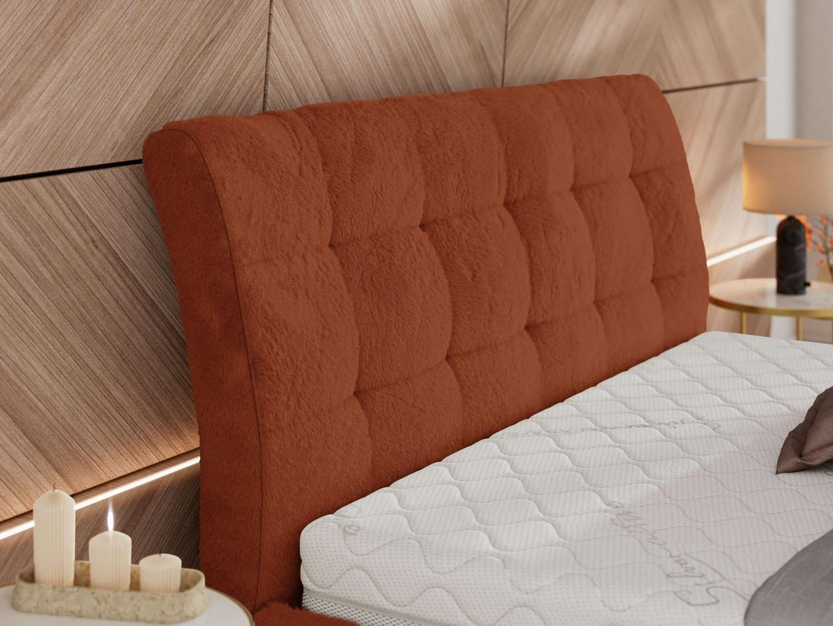 POLSTERBETT GALA CLASSIC 140/200 - Orange Plüsch - ohne Matratze - Orange, Textil (140/200cm) - MKS