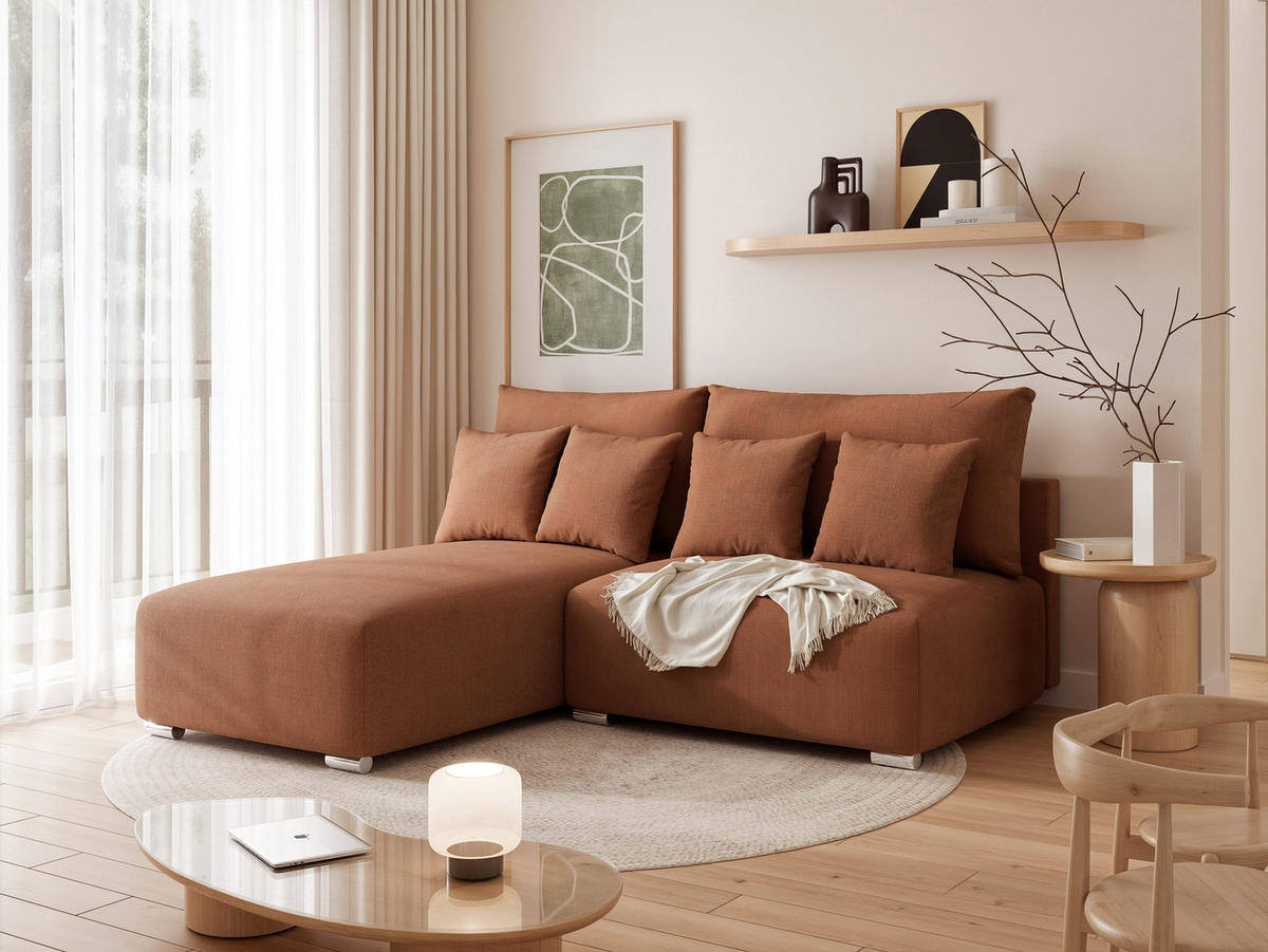ECKSOFA ELVO mit Schlaffunktion und Bettkasten Braun - Braun, Holzwerkstoff/Kunststoff (208/190cm) - Idohome