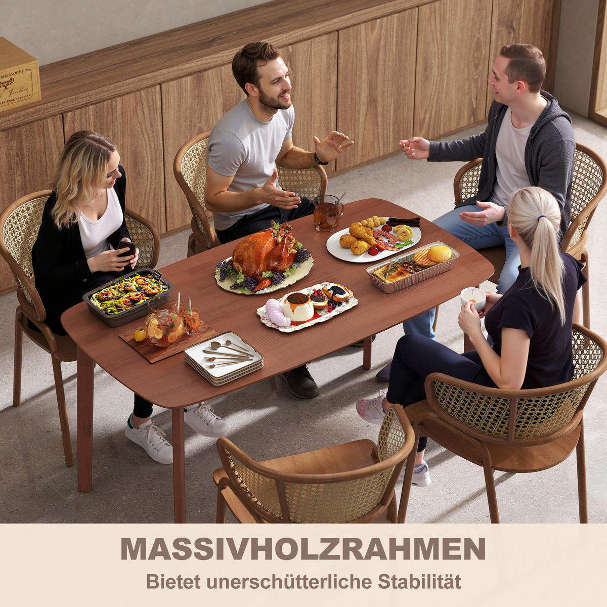 ESSTISCH 150 x 80 cm Küchentisch für 6 Personen im Landhaus-Stil Hellbraun - Hellbraun, Holz (150/80/76cm) - HOMCOM