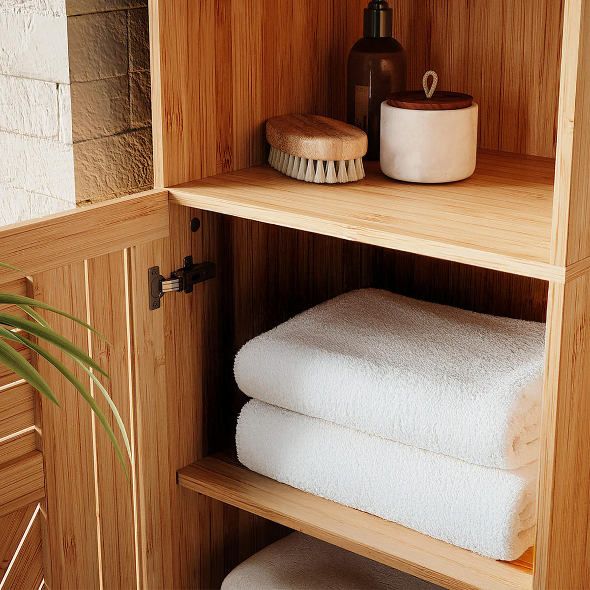 MIDISCHRANK Lucie Bambus 40 x 124 cm - Grün, Holzwerkstoff (40/124/36cm) - Vicco