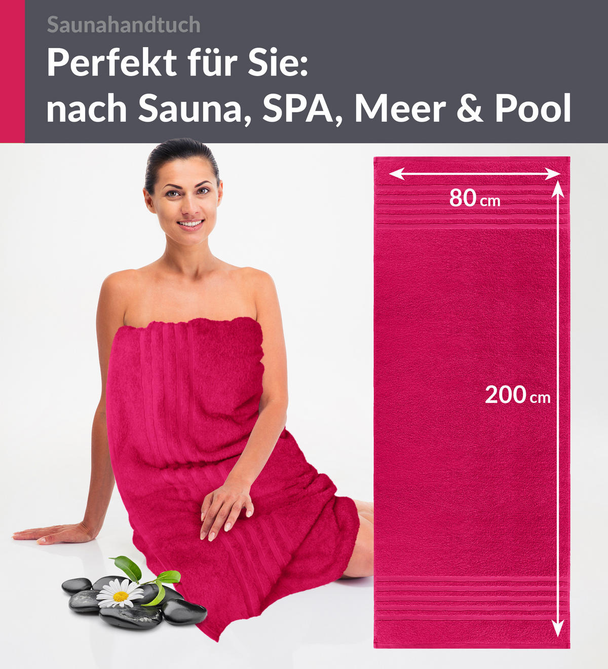 SAUNATUCH 80x200 cm 2er Set London Rhabarber - Pink, Textil (80/200cm) - Lashuma