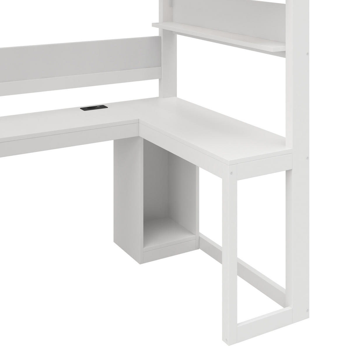 HOCHBETT aus MDF und Sperrholz 90x200 cm Weiß mit Schreibtisch, Stauraumtreppe, LED und USB - Weiß, Holzwerkstoff (90/200cm) - Modfu