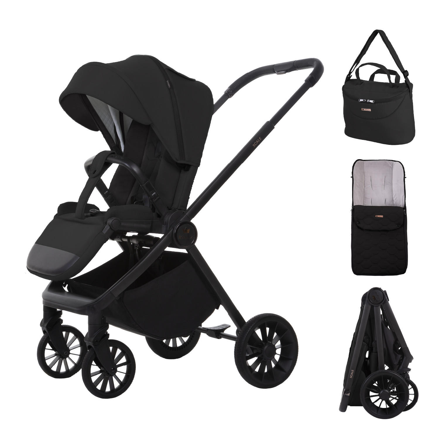 BUGGY Scale, Klein und Leicht, Teleskopische Führung, Kompakt Faltbar, Wickeltasche, Reisetasche - Schwarz, Textil/Metall (58/100cm) - BabyLux