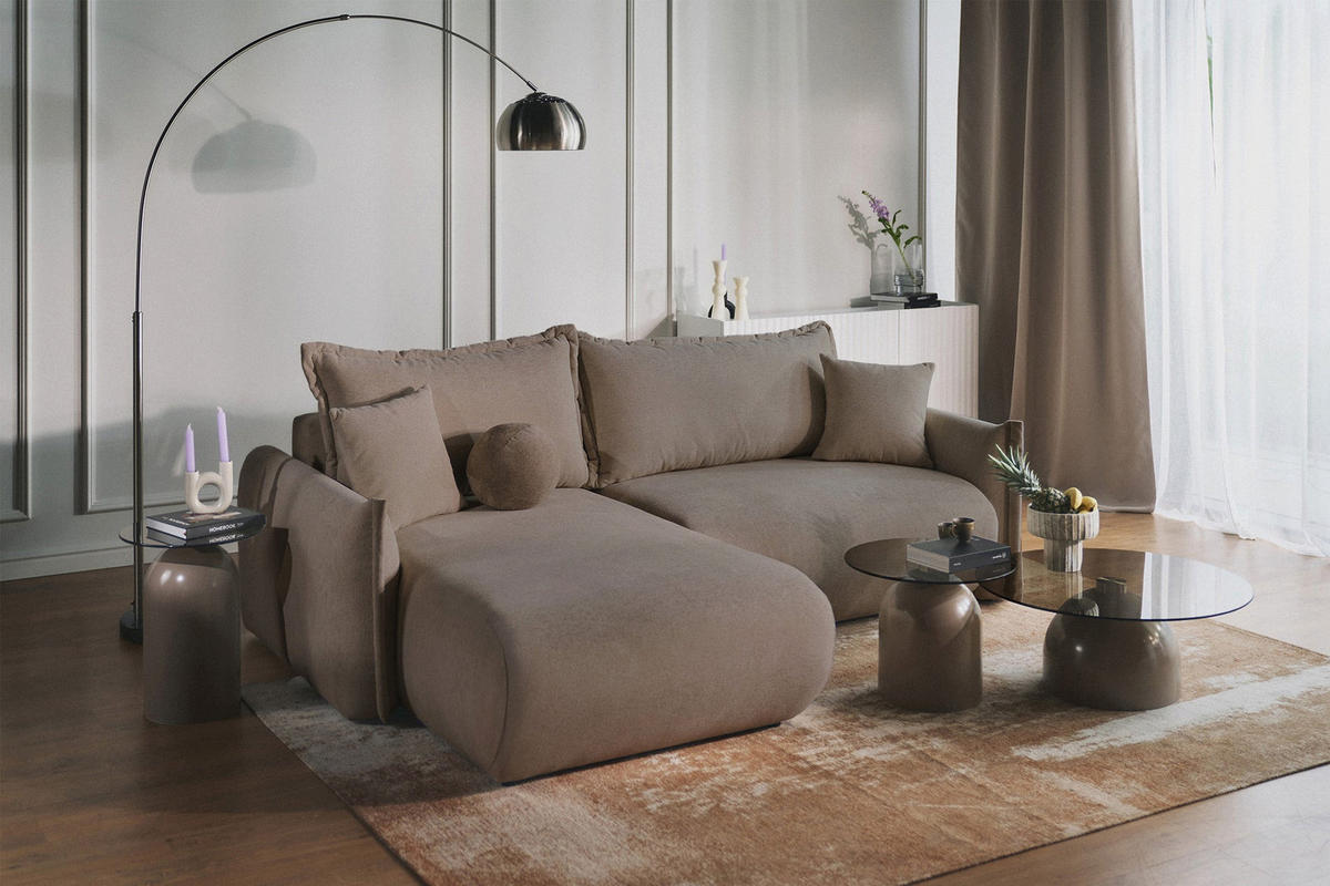 ROHOVÁ SEDAČKA Cushi světle hnědá žinylka - černá/světle hnědá, textil/plast (252/183cm) - Selsey