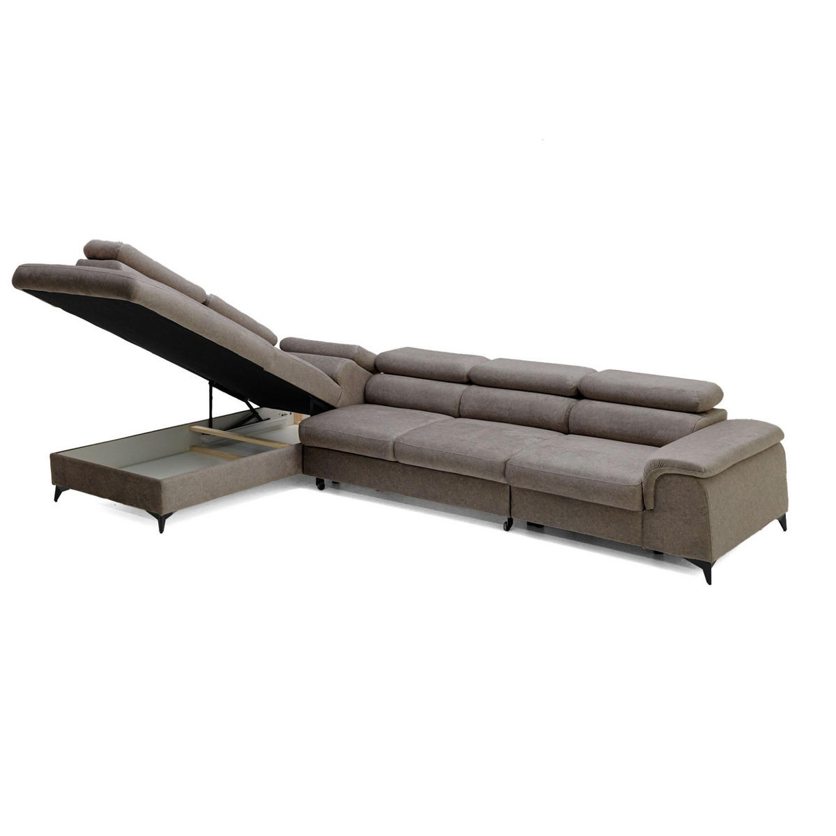 ECKSOFA PLAZA MAXI Links mit Schlaffunktion 127x195 Velours Braun - Schwarz/Braun, Holz/Textil (350/203cm) - Muffo