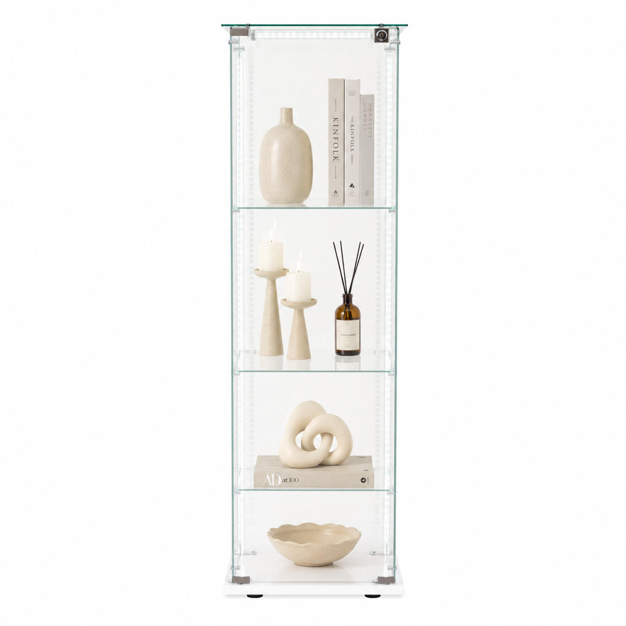 VITRINE mit RGB-Randbeleuchtung, 3-stufig, Weiß - Weiß, Glas (39.8/123.3/35cm) - Joyfair