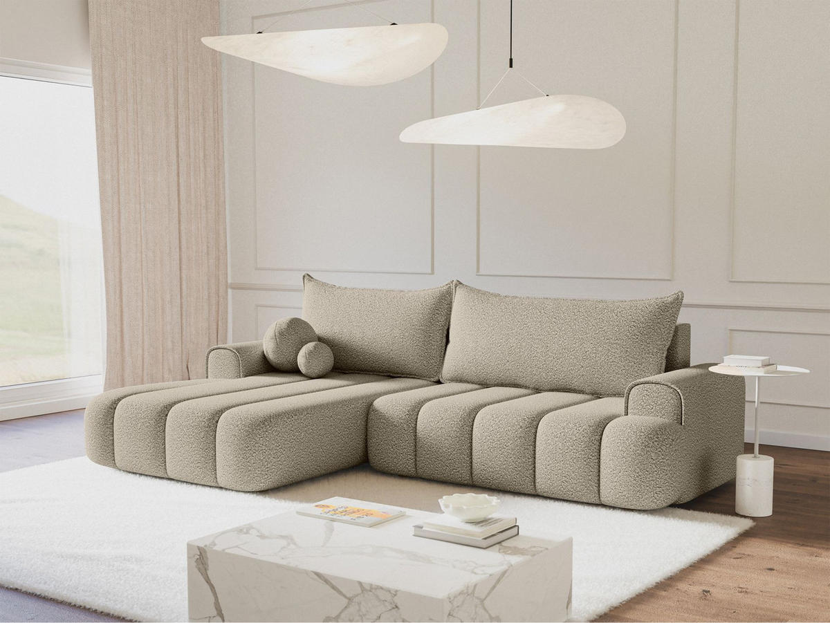 ECKSOFA Dandelino Hellbeige mit Bouclé-Bezug, links - Ecru/Schwarz, Kunststoff/Textil (275/168cm) - Selsey