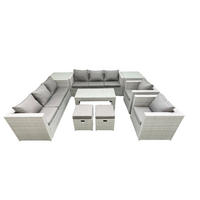 GARTENSOFA hohe Rückenlehne Polyrattan Hellgrau-Mix 10-Sitzer - Hellgrau/Grau, Glas/Kunststoff - Fimous