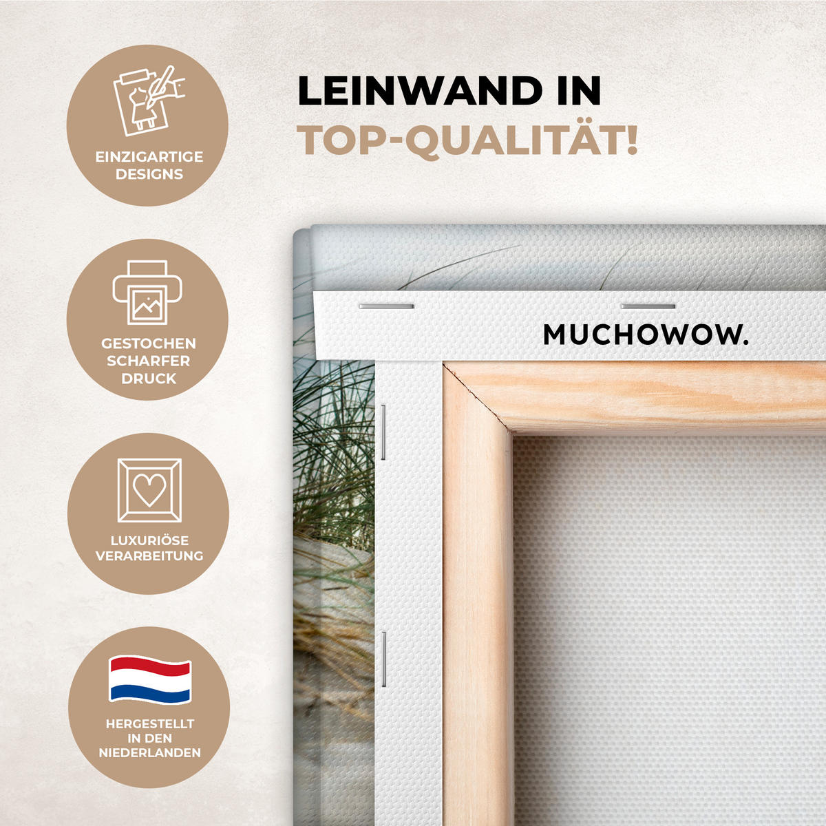 LEINWANDBILD Dünen mit Strandhafer in der Sonne des Nationalparks Schleswig-Holsteinisches Wattenmeer Deko Schlafzimmer 30x20 cm - Creme, Textil (30/20cm) - MuchoWow