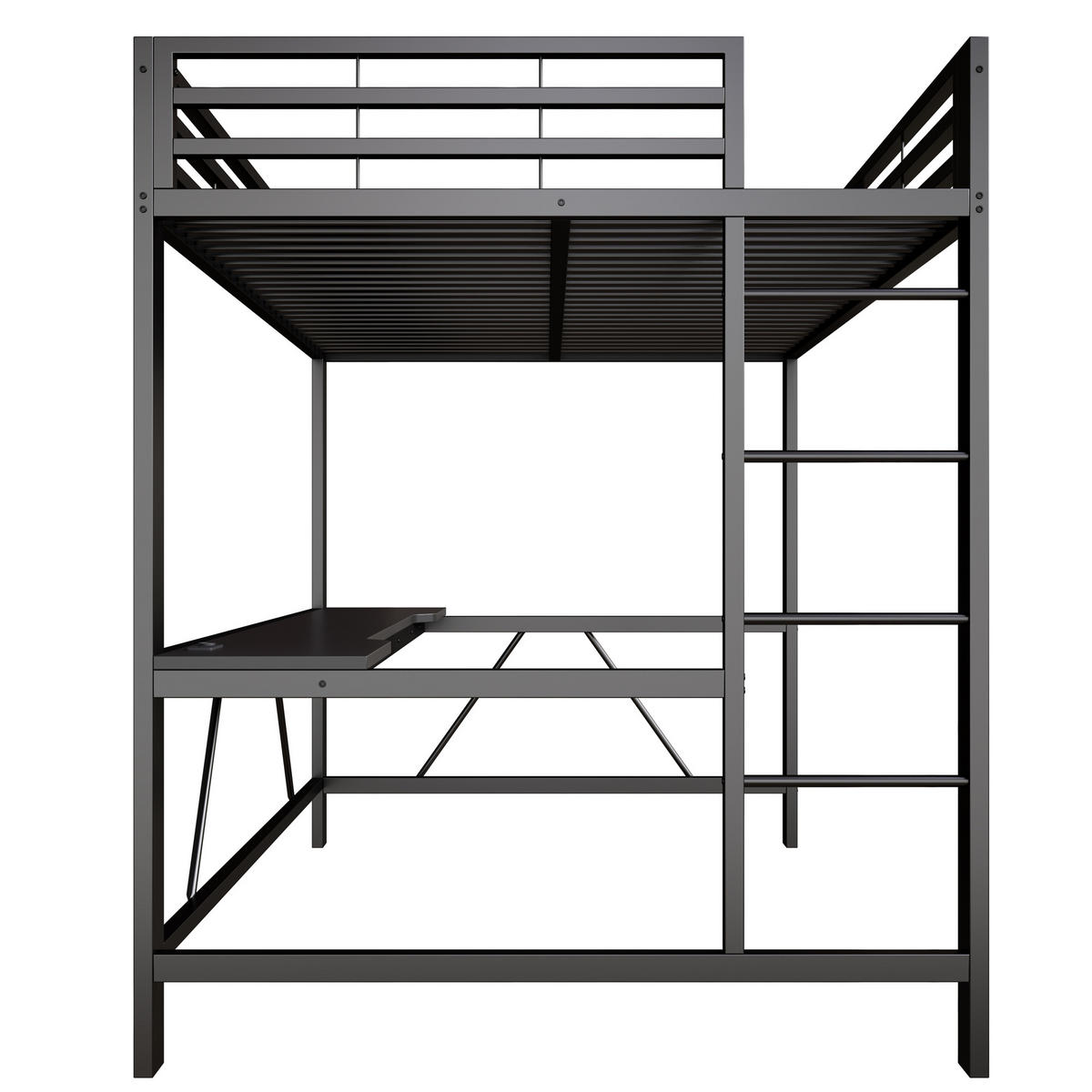HOCHBETT 140/200 cm DE-03444, mit LED-Beleuchtung, USB-Ladestation und Schreibtisch, in Schwarz - Schwarz, Holzwerkstoff/Metall (140/200cm) - ComfortXL