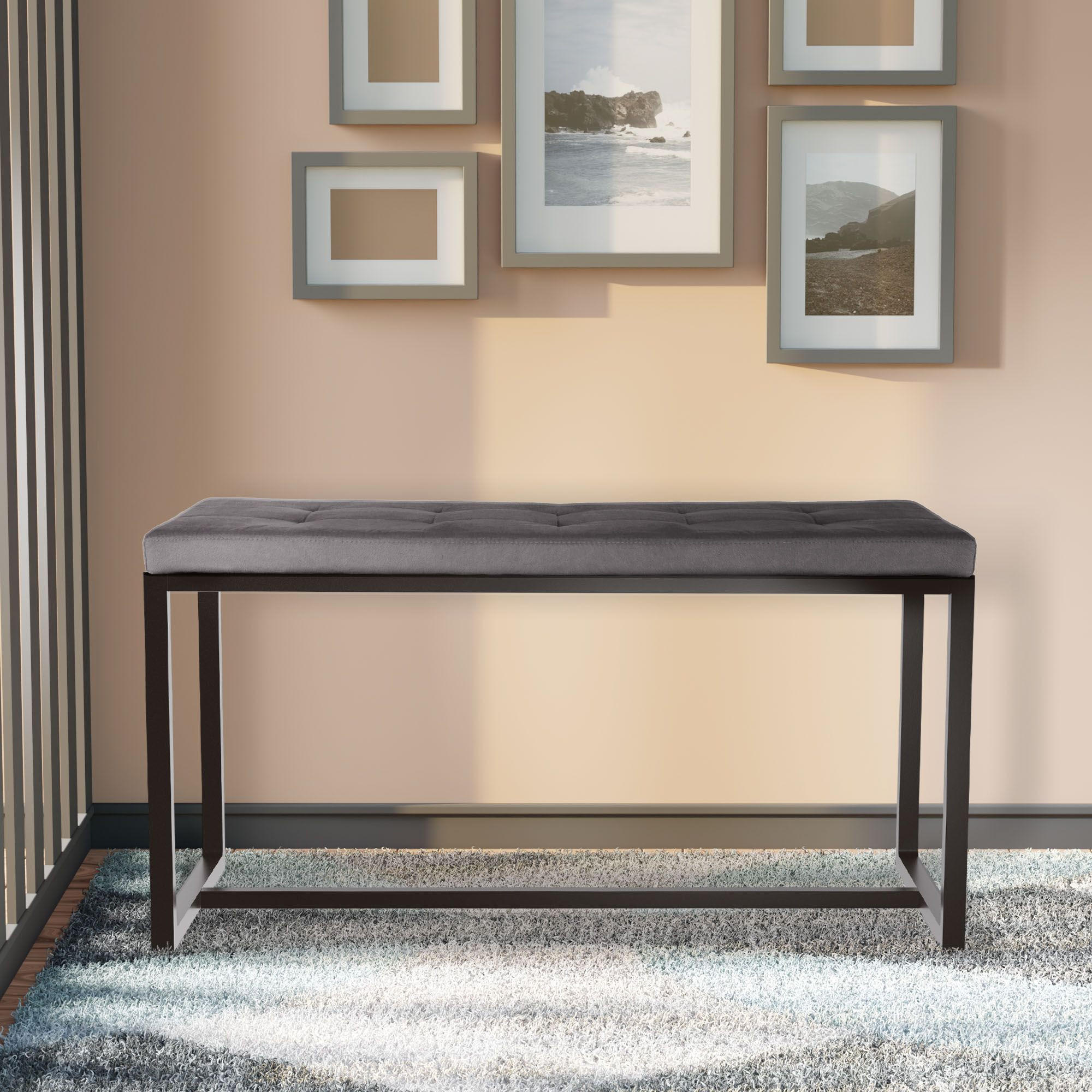 SITZBANK 100/40 cm Samt dunkelgrau - Dunkelgrau/Schwarz, Textil/Metall (100/48/40cm) - CLP