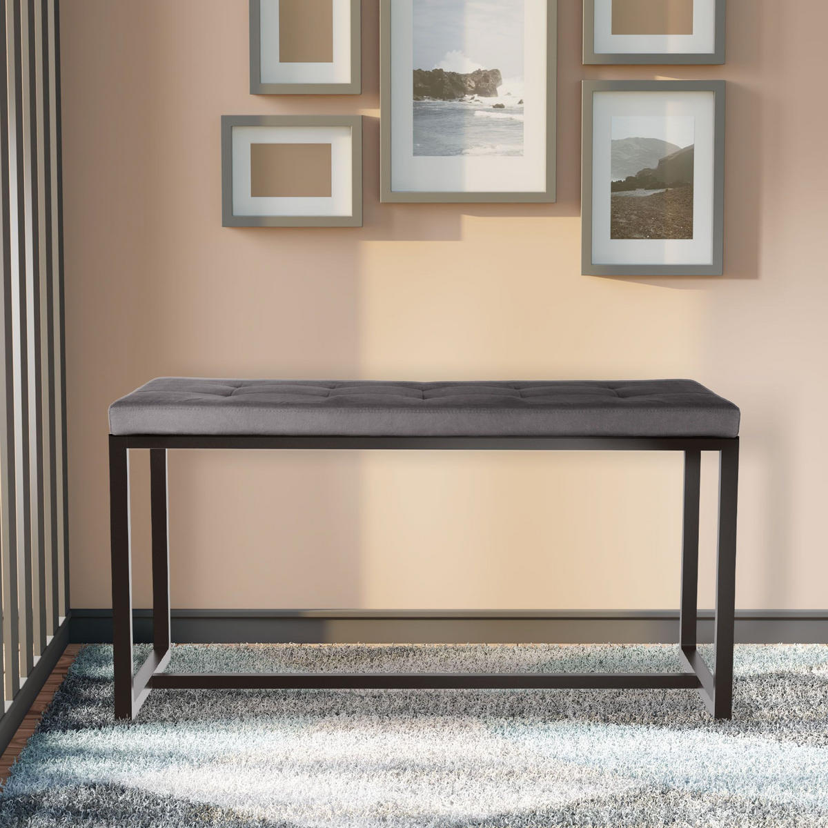 SITZBANK 100/40 cm Samt dunkelgrau - Dunkelgrau/Schwarz, Textil/Metall (100/48/40cm) - CLP