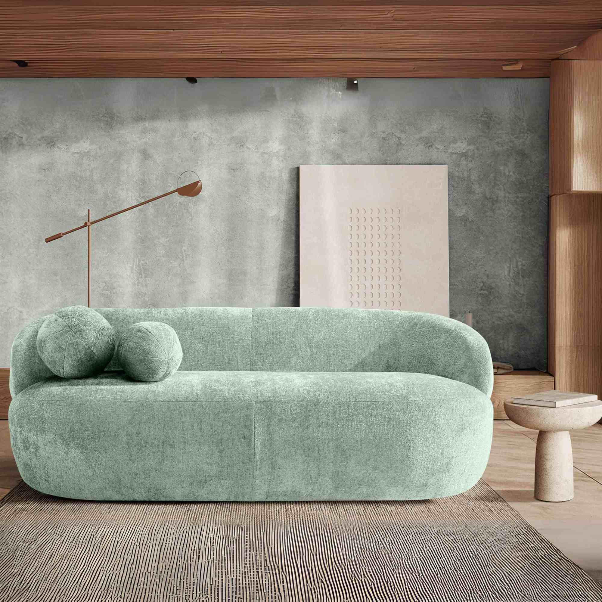 3-SITZER-SOFA NELUM, Chenille-Stoff, Mintgrün - Schwarz/Mintgrün, Holz/Holzwerkstoff (190/68/88cm) - KONSIMO®