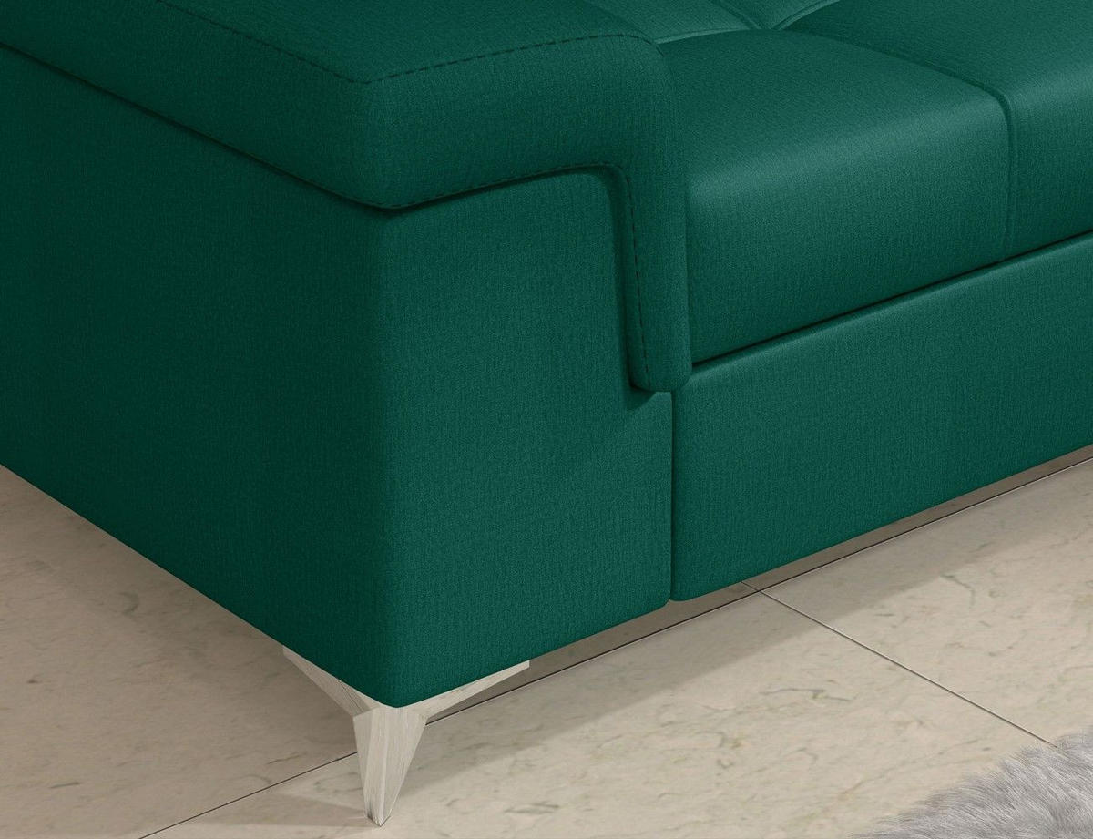 ECKSOFA mit Schlaffunktion und Bettkasten, pflegeleichter Monolith-Stoff - Chromfarben/Dunkelgrün, Textil/Metall (275/202cm) - Eltap