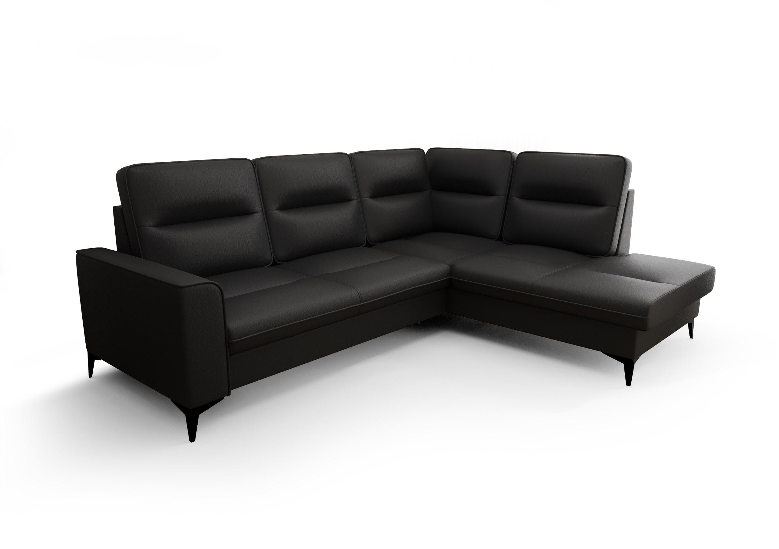 ECKSOFA KONGO RBN14, Eckcouch in L-Form mit Schlaffunktion, Farbe: Schwarz, Kunstleder, Ottomane Rechts - Schwarz, Textil (260/200cm) - O-Sofa