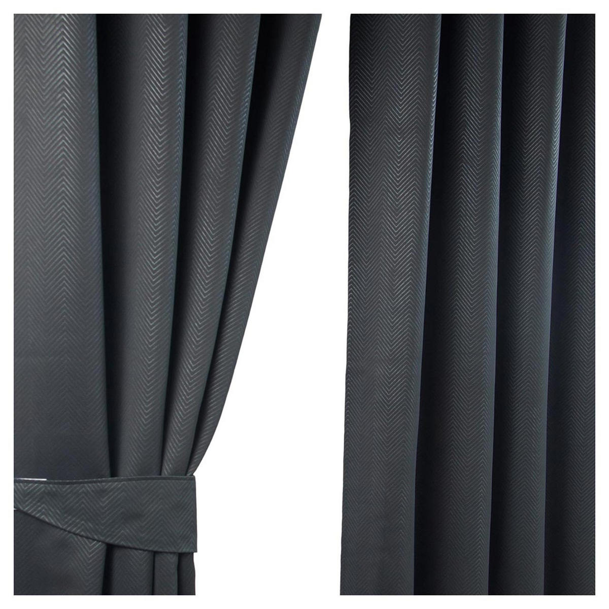 VERDUNKELUNGSVORHÄNGE Fischgrät mit Thermo-Funktion, Ösen 167/228 cm - Schwarz, Textil (167/228cm) - Homescapes