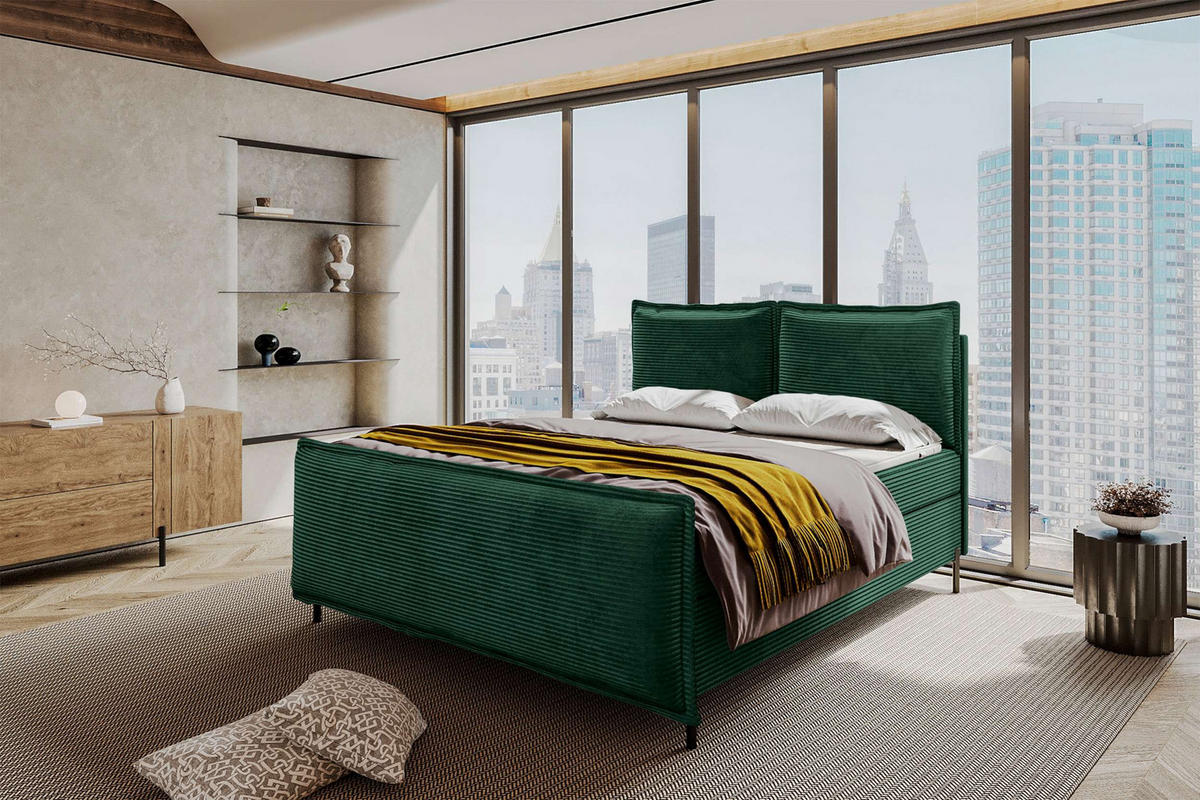 BOXSPRINGBETT VERO PLUS Cordstoff Dunkelgrün 160/200 cm - Dunkelgrün/Schwarz, Holzwerkstoff/Textil (160/200cm) - 99rooms